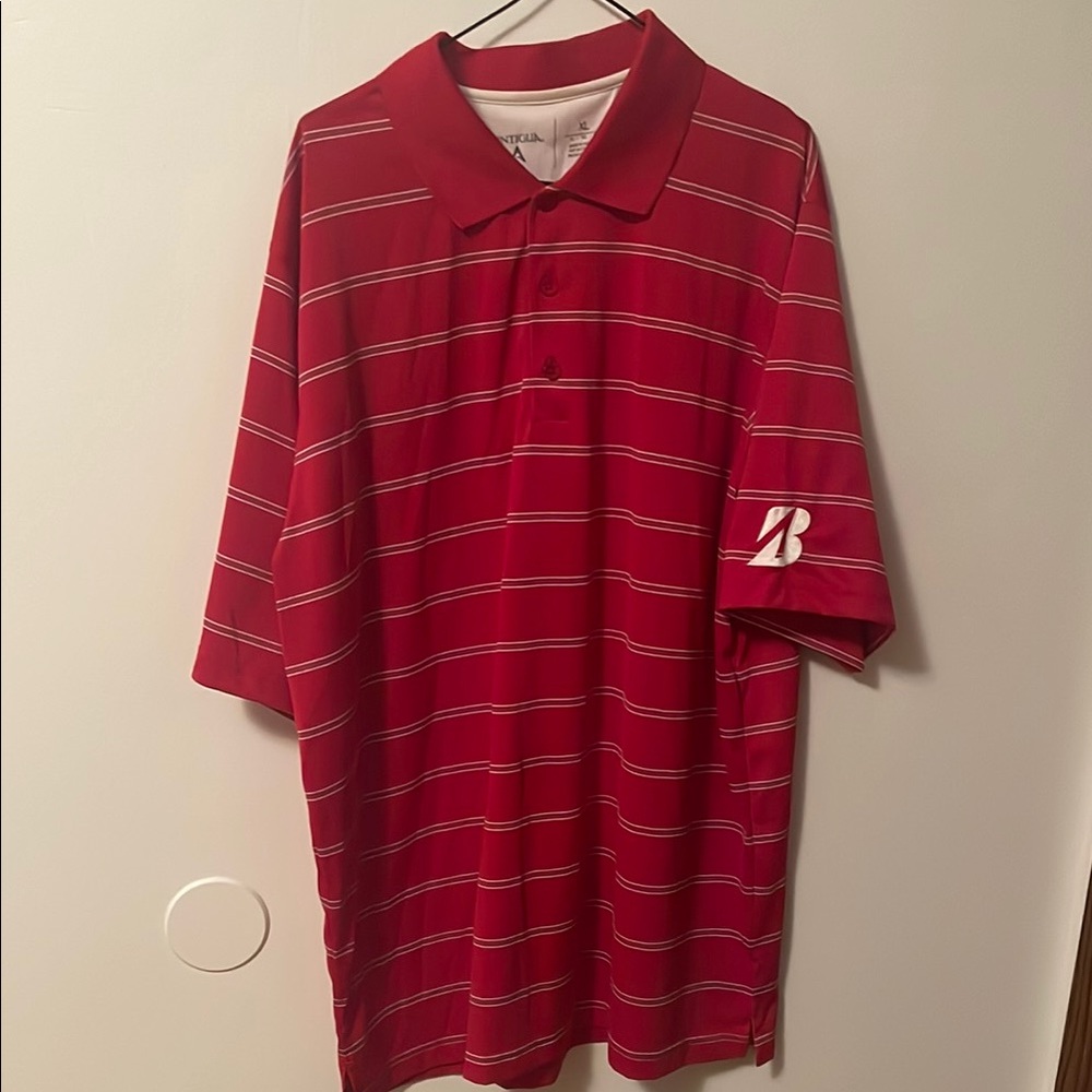 Antigua Red Polo Shirt Classic Striped Design